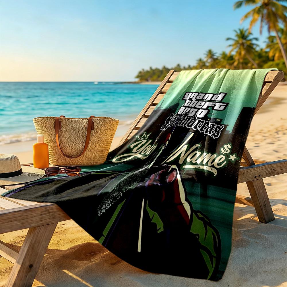 Grand Theft Auto Customized Name Beach Towel Super Soft Microfiber Quickdry Fabric Suitable for Sports Travel Swimming Yoga Bathroom Beach And Pool