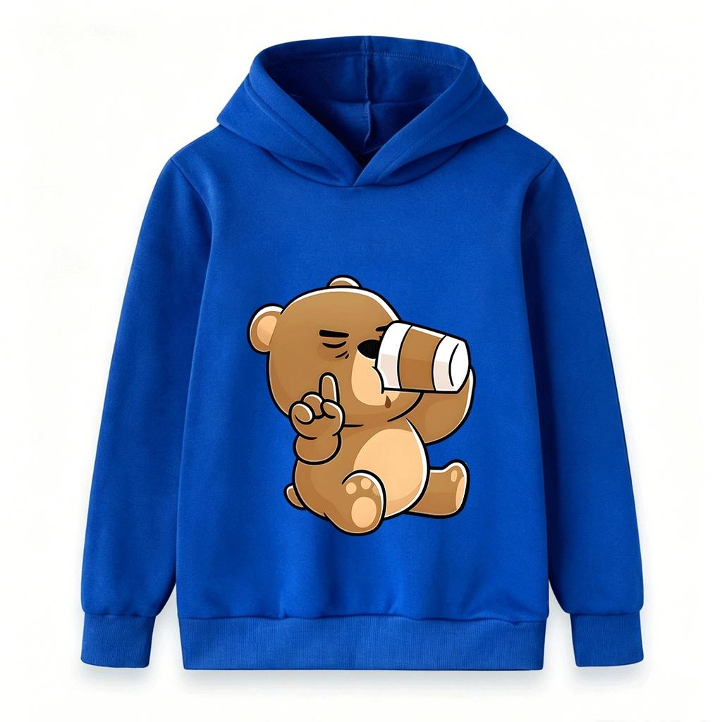 Cartoon Brown Bear Telescope Print Kids Unisex Hooded Sweatshirt Casual Soft Long Sleeve Pullover for Boys Girls