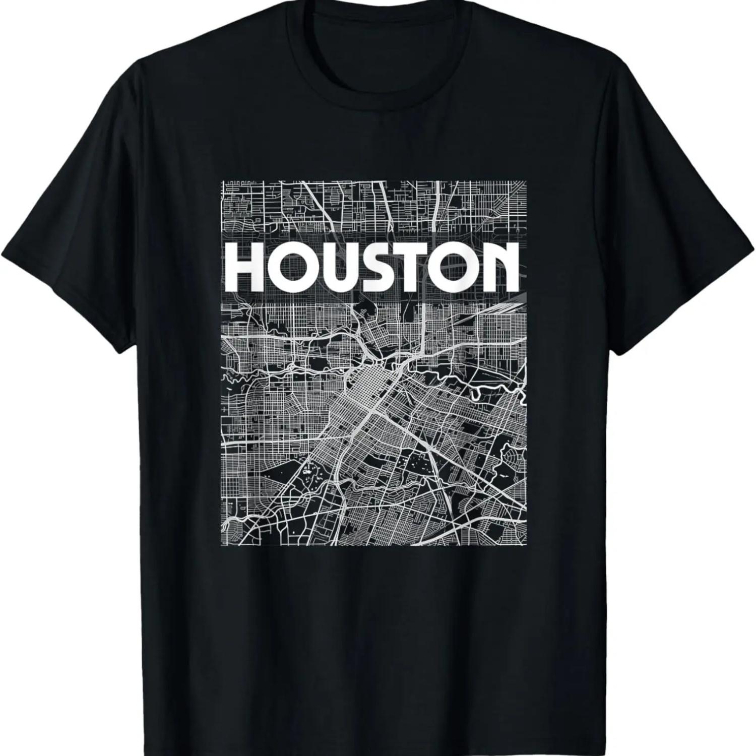 Vintage Houston Texas H-Town City Map T-Shirt S чёрный