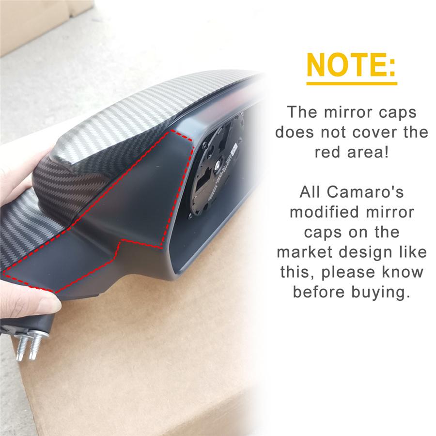 2 × Car Side Rearview Mirror Cover Cap Shell For 16-21 Chevy Camaro SS RS ZL1 LT