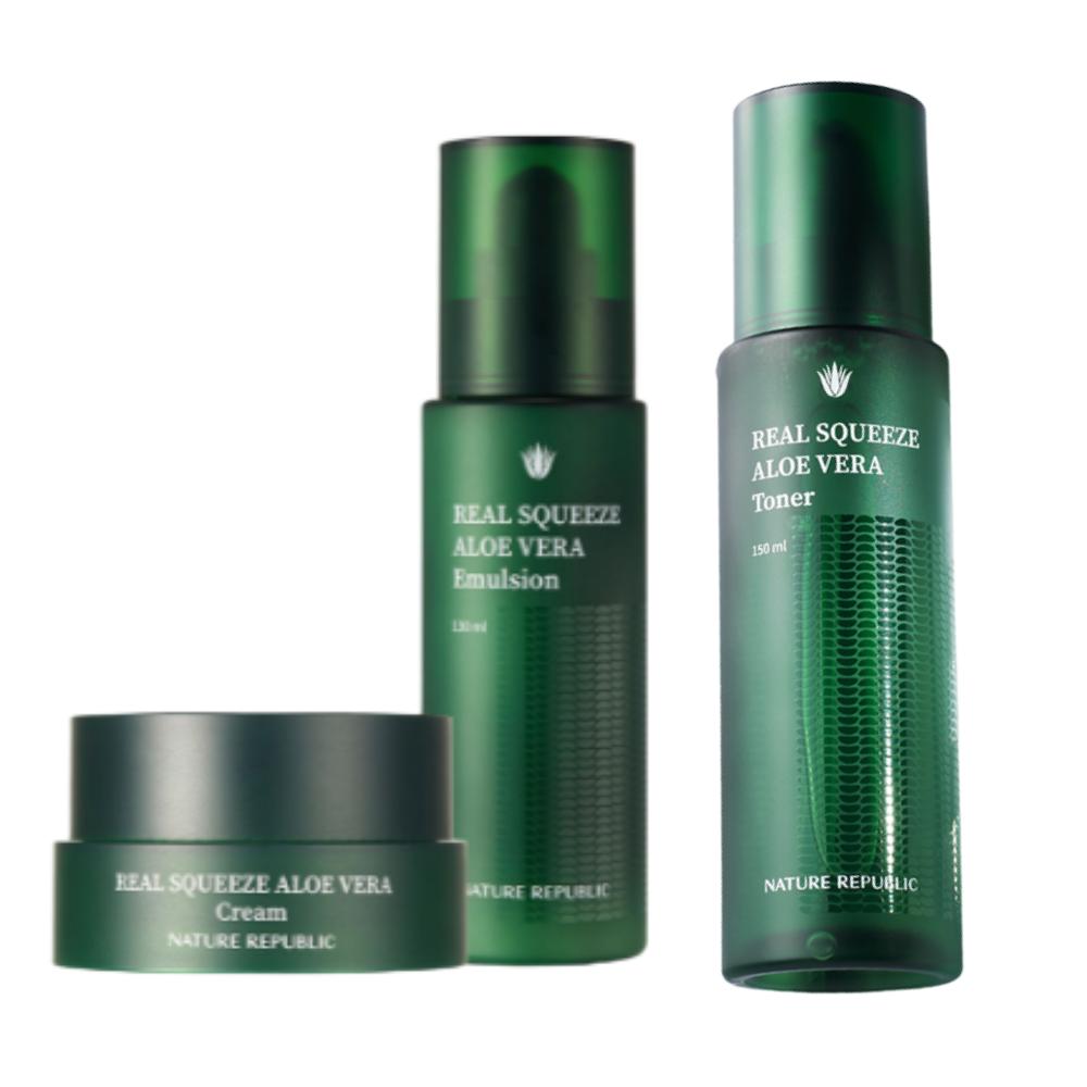 

NATURE REPUBLIC Real Squeeze Aloe Vera Special Skincare Set (Toner 150ml + Emulsion 130ml + Cream 55ml)