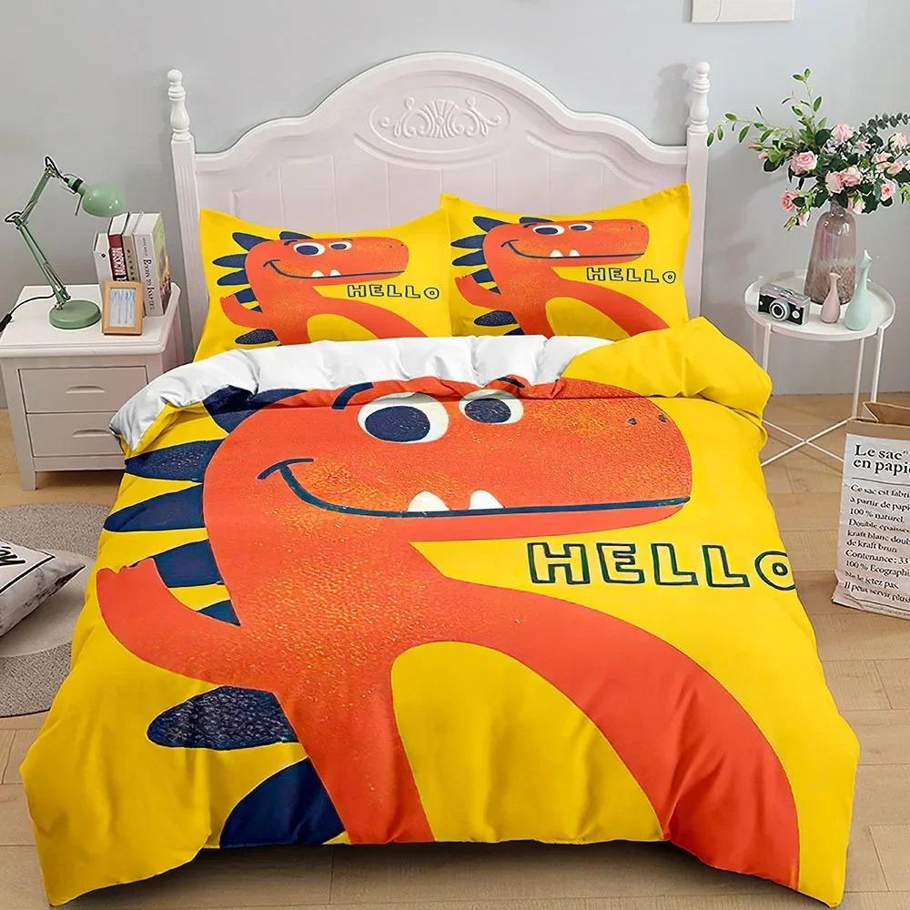 

Kids Cartoon Dinosaur Bedding Set KingQueenFull Size Cute Animal World Duvet Cover Orange Yellow Polyester 70x133cm 2pcs