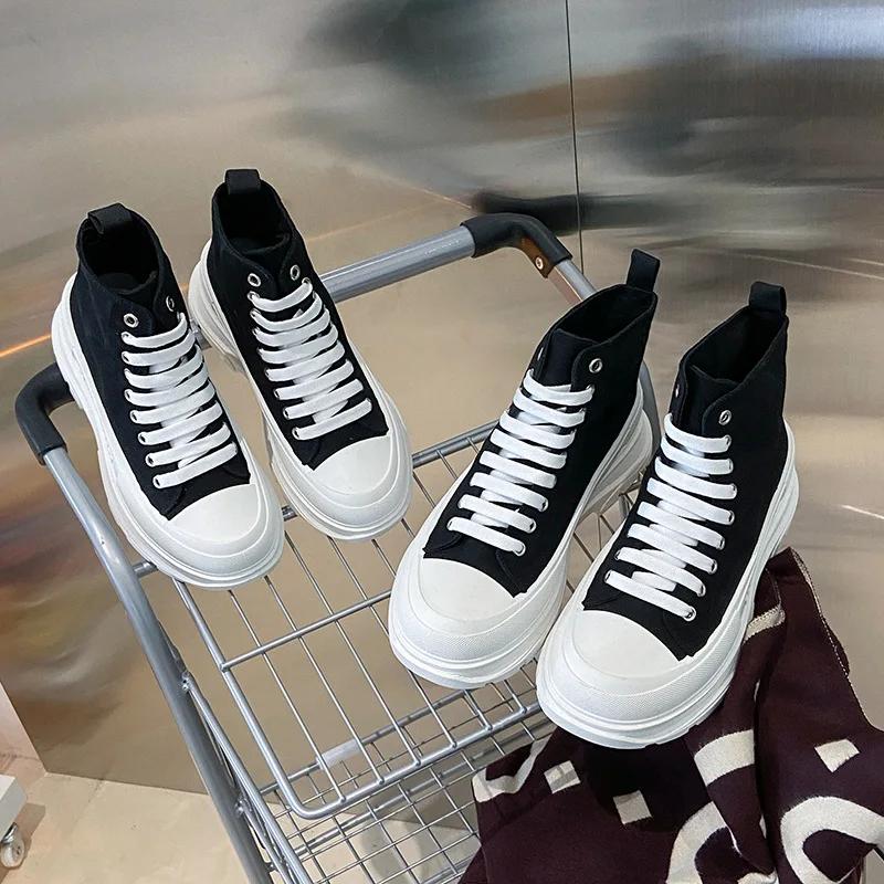 High top couple canvas shoes 2024 new thick soled casual shoes for both men and women outdoor morning running sports shoes