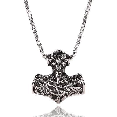 Collana con pendente Mjolnir del martello di Thor Collana vichinga scandinava norrena con catena in acciaio inossidabile da 60 cm PL0029