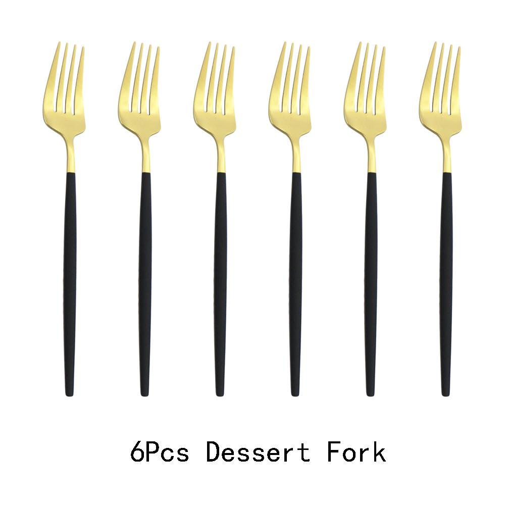 6pcs/Set Black Gold Dessert Fork Set Mirror Stainless Steel Colorful Fork Set Tableware Cutlery Set Home Party Kitchen Tableware