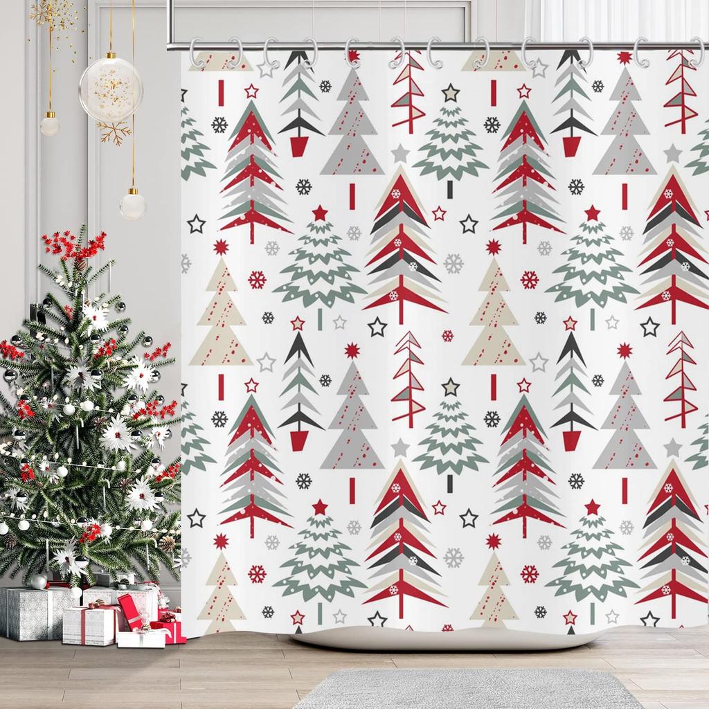 Christmas Shower Curtain Xmas Tree Shower Curtain Winter Snowflake Pattern Shower Curtain For Bathroom Decor Washable Durable