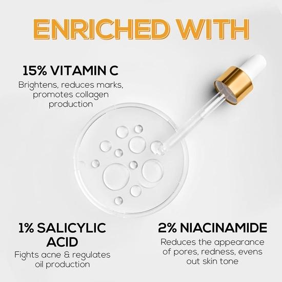 RENEE 15% Vitamin C, 1% Salicylic & 2% Niacinamide Face Serum for Glowing Skin, Reduces Dark Spots, Acne, Fine Lines  for All Skin Type - 30 Ml