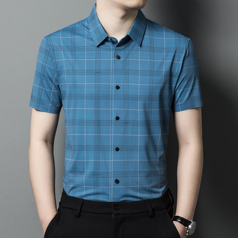 

Рубашка с короткими рукавами мужская летняя новая деловая повседневная мужская узкая клетчатая рубашка XL