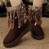 Fashion Gold Fringe Non Slip Snow Boots Women  Winter Comfort Round Toe Thick Bottom Mid Calf Boots Warm Short Plush Booties