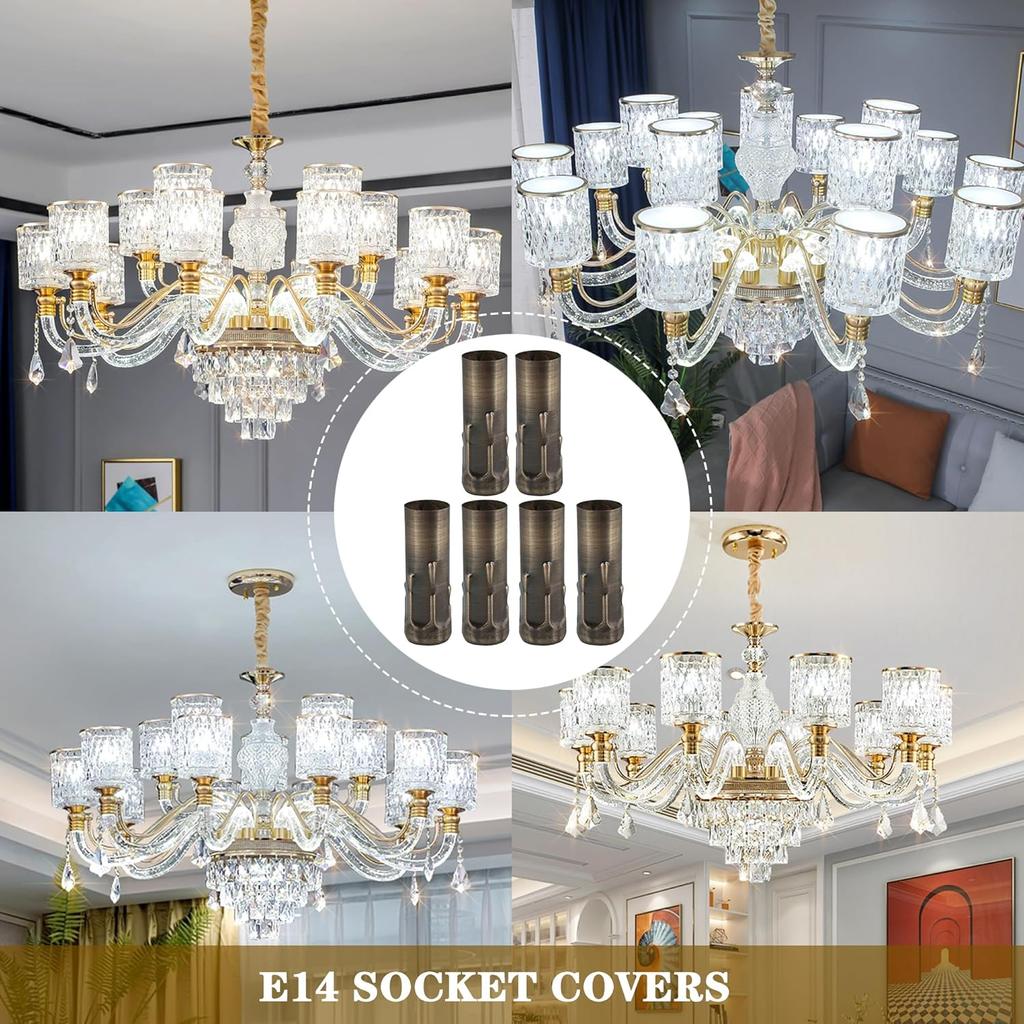 BQLZR Candle Socket Light Covers Sleeves 3 Inch Tall Chandelier Socket Covers Chandelier Base Socket for E14 Chandelier Bright Bronze Pack of 6