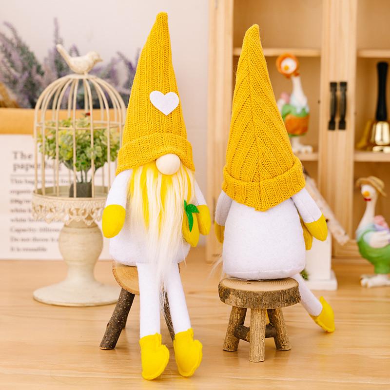 Whimsical Yellow Knitted Lemon Gnome Figure Ideal For Summer Themed Parties And Home Styling