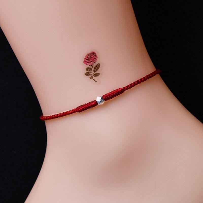 

Красная веревка Сломанный серебряный браслет Плетеный Парный Счастливые бусины Broken silver wine red anklet [20-22]]