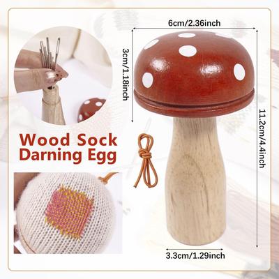 Dot Darning Mushroom Knitting Tool Kit - Complete Mending Set With Wooden Accessories For Knitting Embroidery Repair