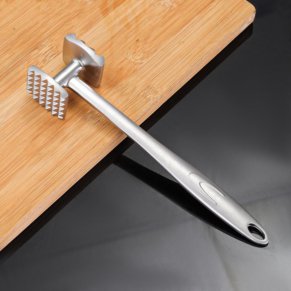 Meat Tenderizer Hammer, Zinc Alloy Solid Double-Sided Mallet with Stainless Steel Finish & Non-Slip Handle for Pounding