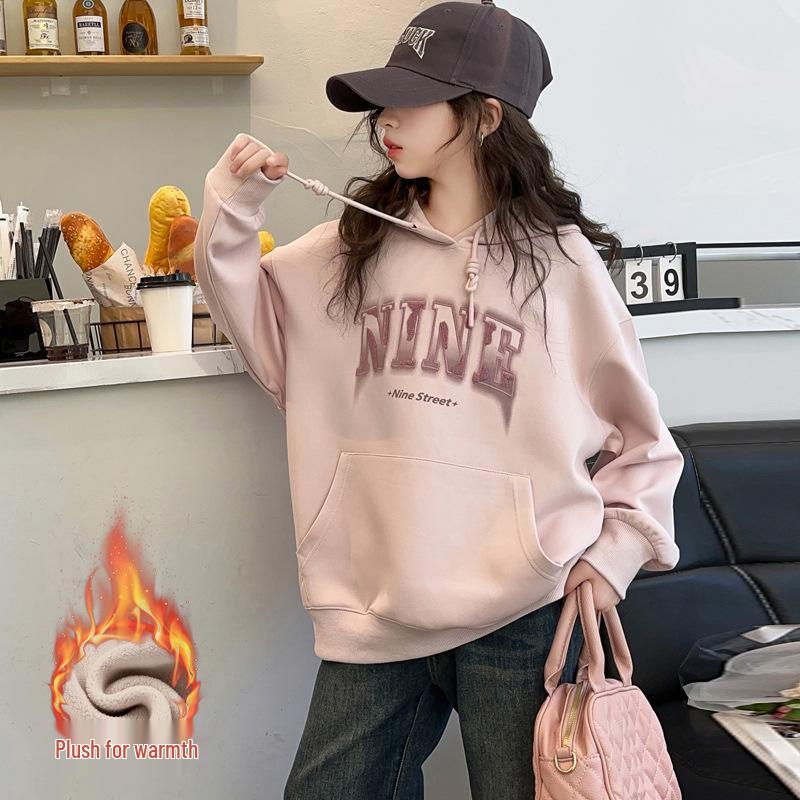 Dívčí jarní/podzimní mikina s kapucí - 2025 Korejský styl fleece pro dívky