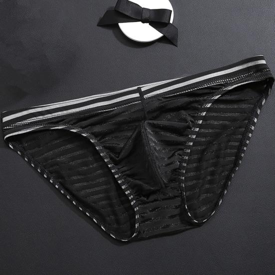 Men Underpants Solid Color Stripe Seamless Mesh Men Briefs for Inside Wear