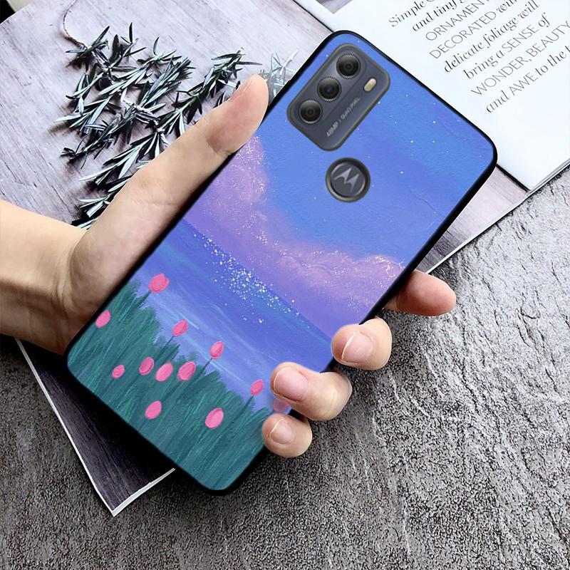 Hand Painted Flower Phone Case for Motorola Moto E32 E20 E40 G22 G52 G20 G30 G100 G60 G50 G10 GPure GStylus G9 One Action Macro