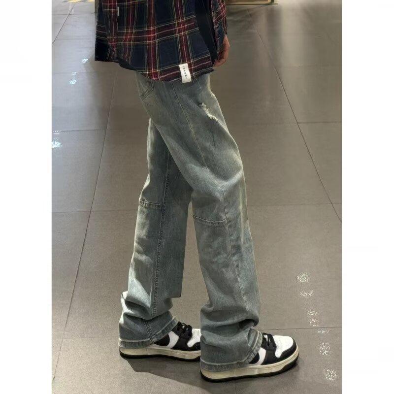 Men'S Retro Washed Vintage Wide Leg Jeans, Men'S Loose Straight Leg Casual Versatile Vibe Hanging Long Pants