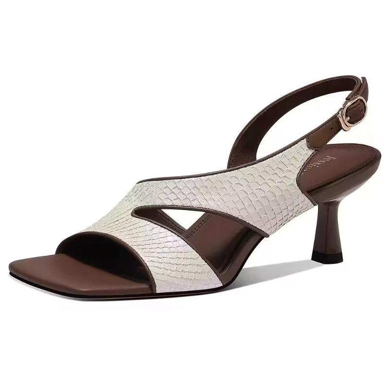 Fashion Fashion Snake Texture Leather High Heels Women Elegant Square Toe Thin Heel Sandals Summer Sexy Open Toe Dress Shoes Sandalias