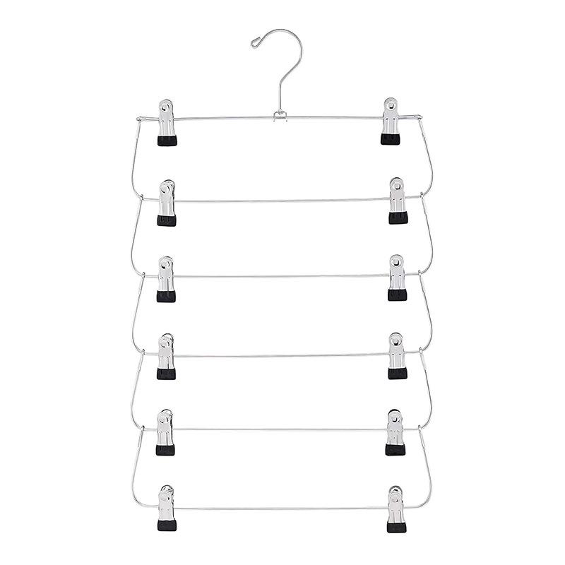 6-Layer Adjustable Foldable Metal Hanger with Clips for Skirts and Pants