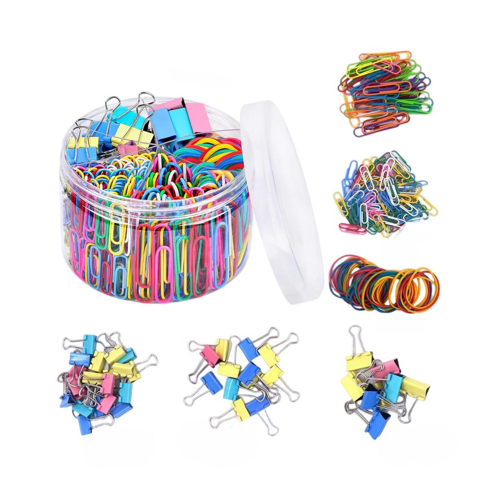 240pcs Office Supplies Set Including Paper Clips Binder Clips Rubber Bands and Push Pins for Document Organization and Home Office Use
