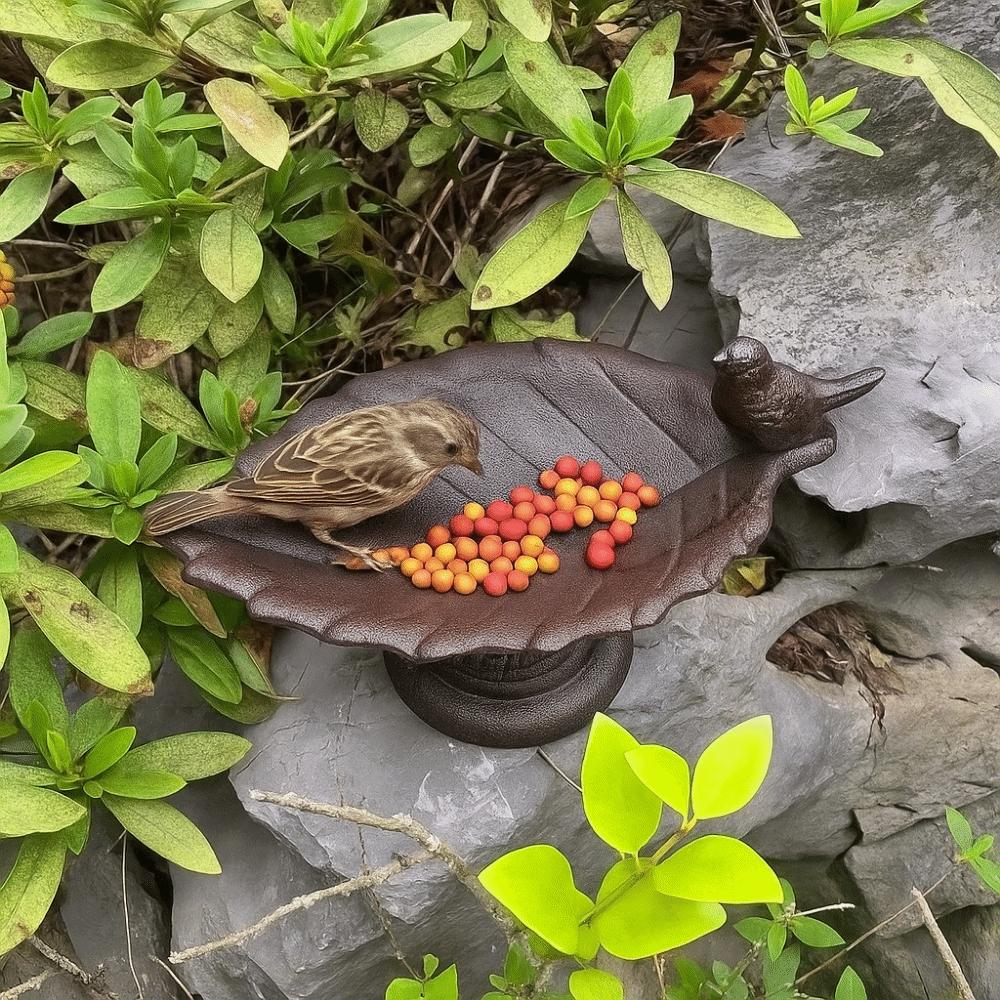 Cast Iron Bird Bath Nostalgic Bird Water Bowl Petal Bird Feeder Basin  Micro Landscape