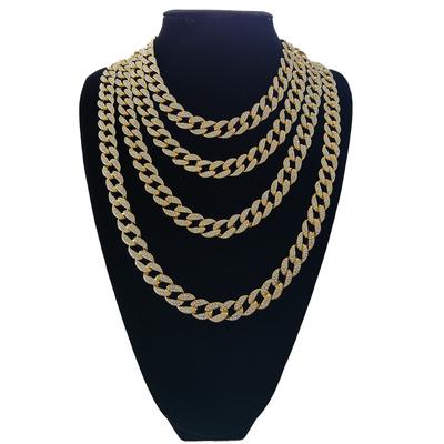 Hip Hop Cuban Chain Necklace Golden Silver Iced Out Paved Rhinestones  Rapper Necklaces Men Jewelry