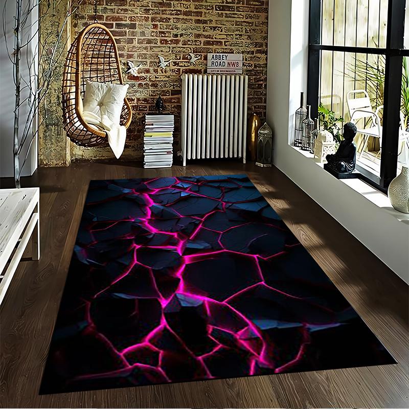 Abstract Cracked Texture Carpet with Pink Neon Glow on Dark Background Suitable for use as an anti-slip for living room bedroom sofas