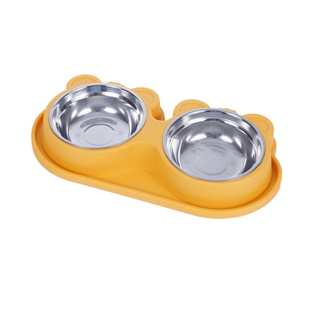

Мультяшная миска из нержавеющей стали для собак, двойная, нескользящая, для питья и еды, для щенков и кошек L жёлтый