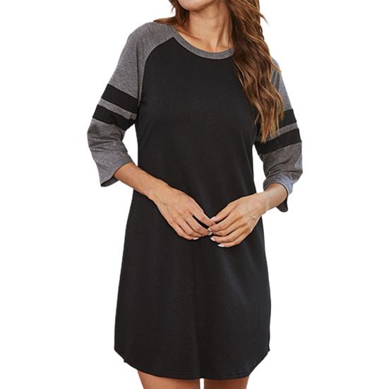 

Женская 45355 рукав O-образный вырез цветной блок свободная мини ночная рубашка пижамы домашняя одежда M чёрный