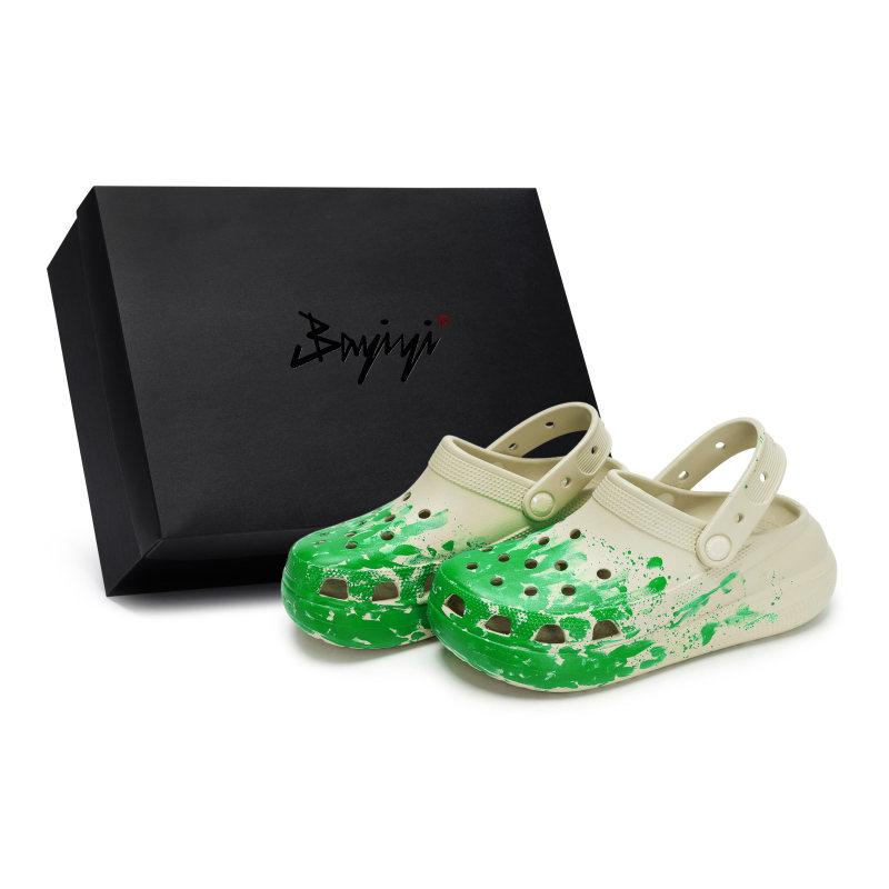 Crocs Crush Clog 811 Manufacture Camping Site Special Shoe Box Ink Splash Poop Feeling Hole Shoes Unisex Bone White Green