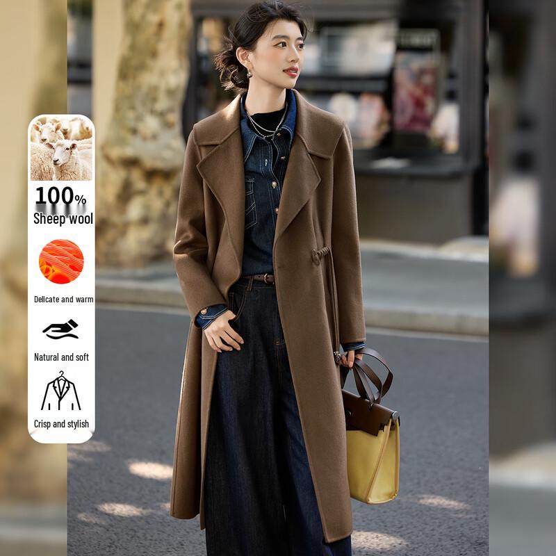 Bailuyu Women's 100% Wool Lapel Double-faced Long Coat