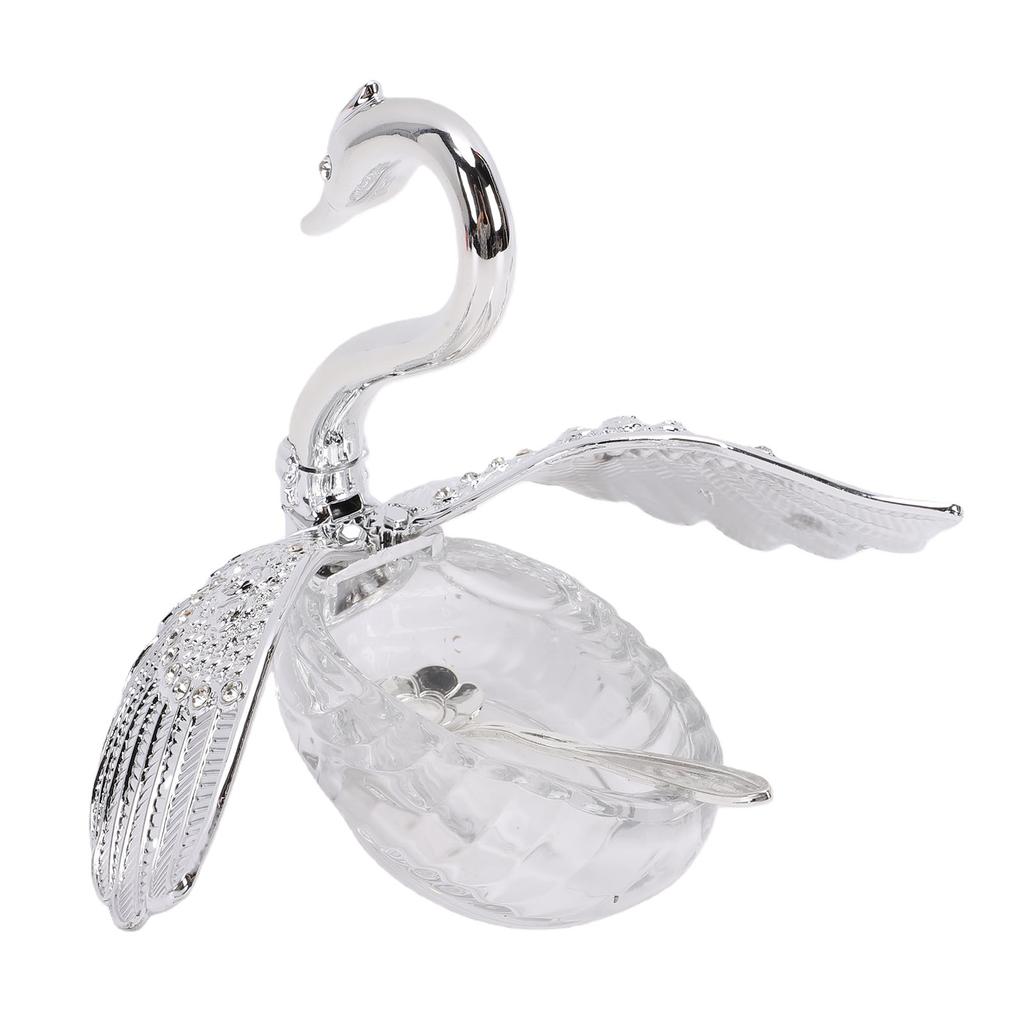 Sugar Container with Spoon Decorative Swan Shaped Plastic Glass Seasoning Jar for Sugar Salt Coffee Tea