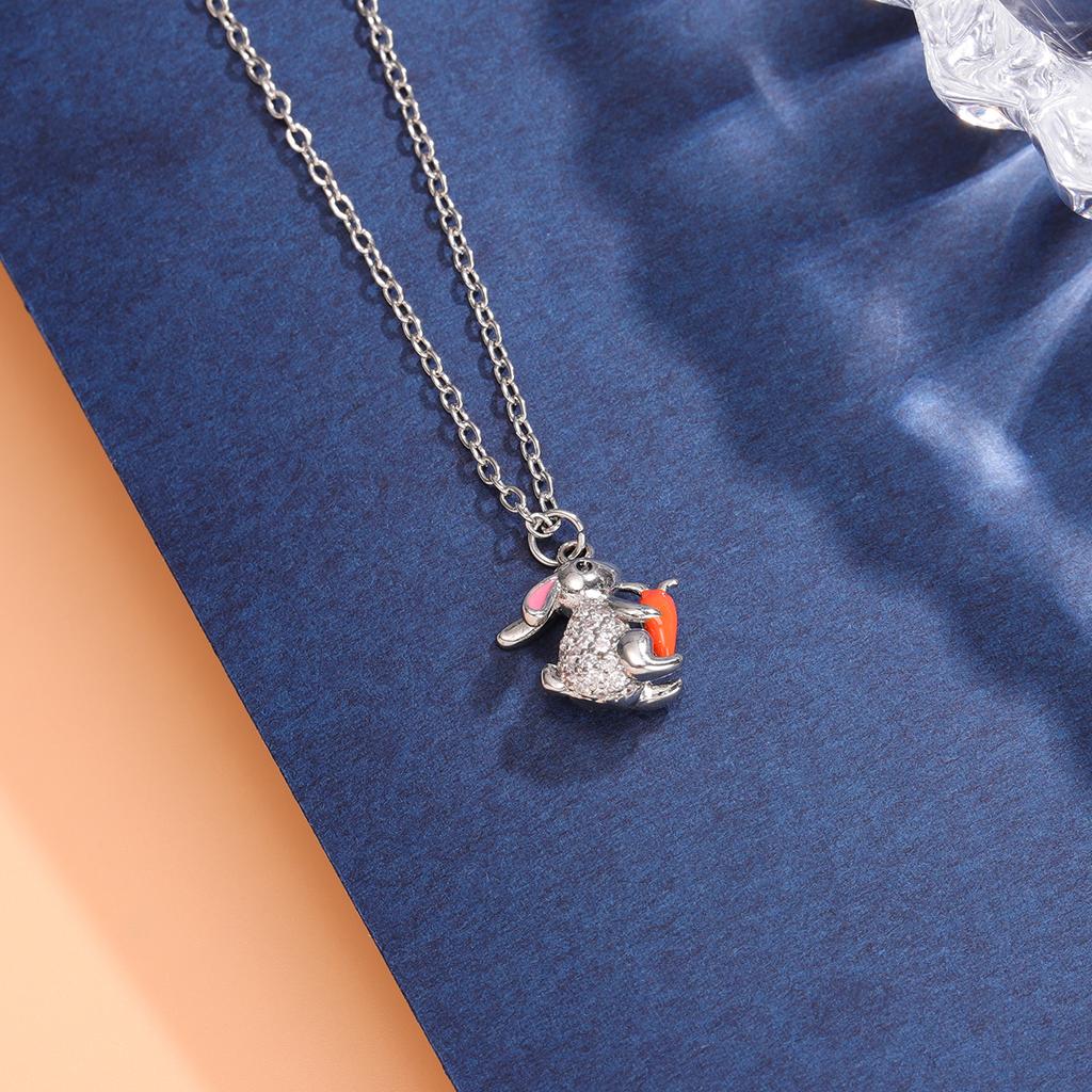 New Fashion Crystal Cute Rabbit Radish 925 Sterling Silver Zodiac Animal Pendant Necklaces XL291