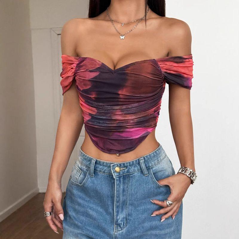 

and American Foreign Trade Women s Clothing 2025 Spring and Summer Amazon Independent Site Hot Girl Style Pleated Short-Sleeved T-Shirt for Women Dark Purple S