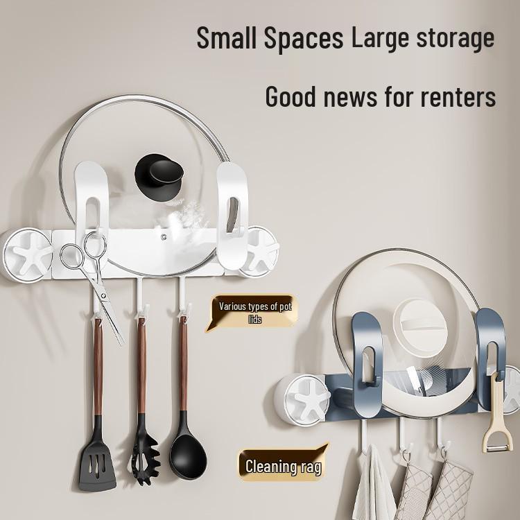 Wall-Mounted Pot Lid and Cutting Board Rack for Kitchen Storage