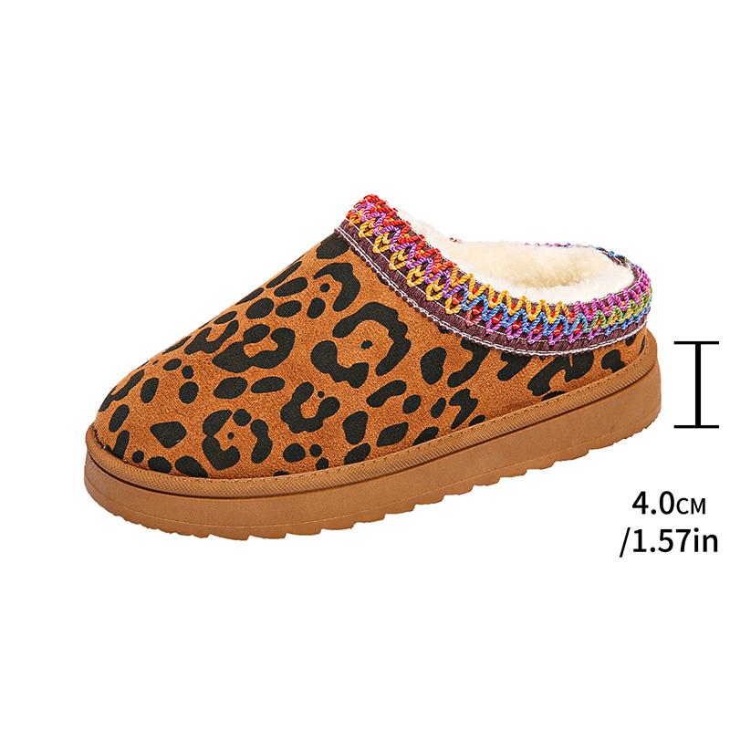 Fashion Leopard Flat Snow Boots for Women 2025 Winter Warm Comfort Thick Cotton Slippers Woman Plus Size Soft Thick-Soled Cotton Boots