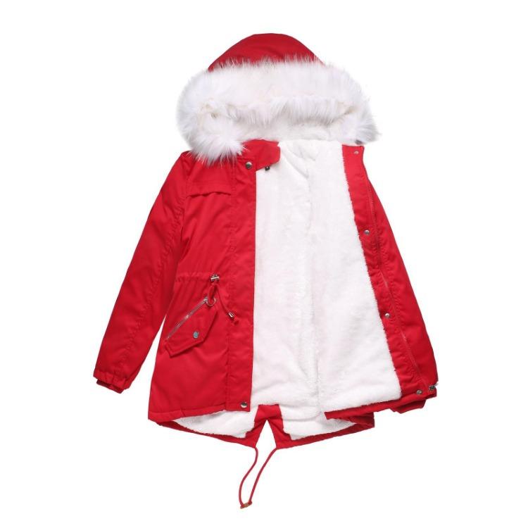 Women Plus Size Winter Velvet Hooded Mid Length Coat Warm Loose Comfortable Cotton Jacket S красный
