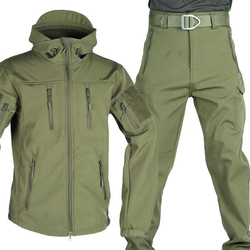 Soft Shell Suit Shark Skin Windbreaker Straight Pants Warm Men s Outdoor Large Size XXXL