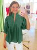 Women's Puff Sleeve V Neck Babydoll Blouse Peplum Pleated Loose Dressy Casual Top