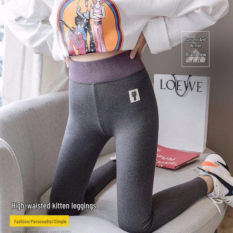 Women's High-Waisted Fleece-Lined Cotton Leggings, Slimming & Warm for Outdoor Wear, Perfect for Autumn & Winter.