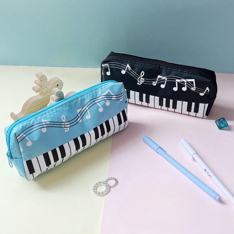 Creative Musical Note Piano Stationery Pouch Student Pencil Case Square Single Layer Oxford Cloth Pen Bag for Girls Boy