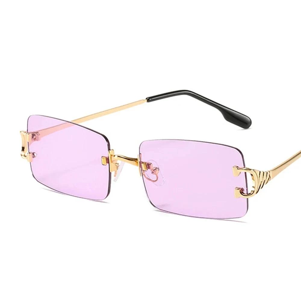 Xaybzc Blue Rectangular Sunglasses Rimless Men Metal Fashion Square Sun Glasses For Women Gradient Lens Frameless  Uv400