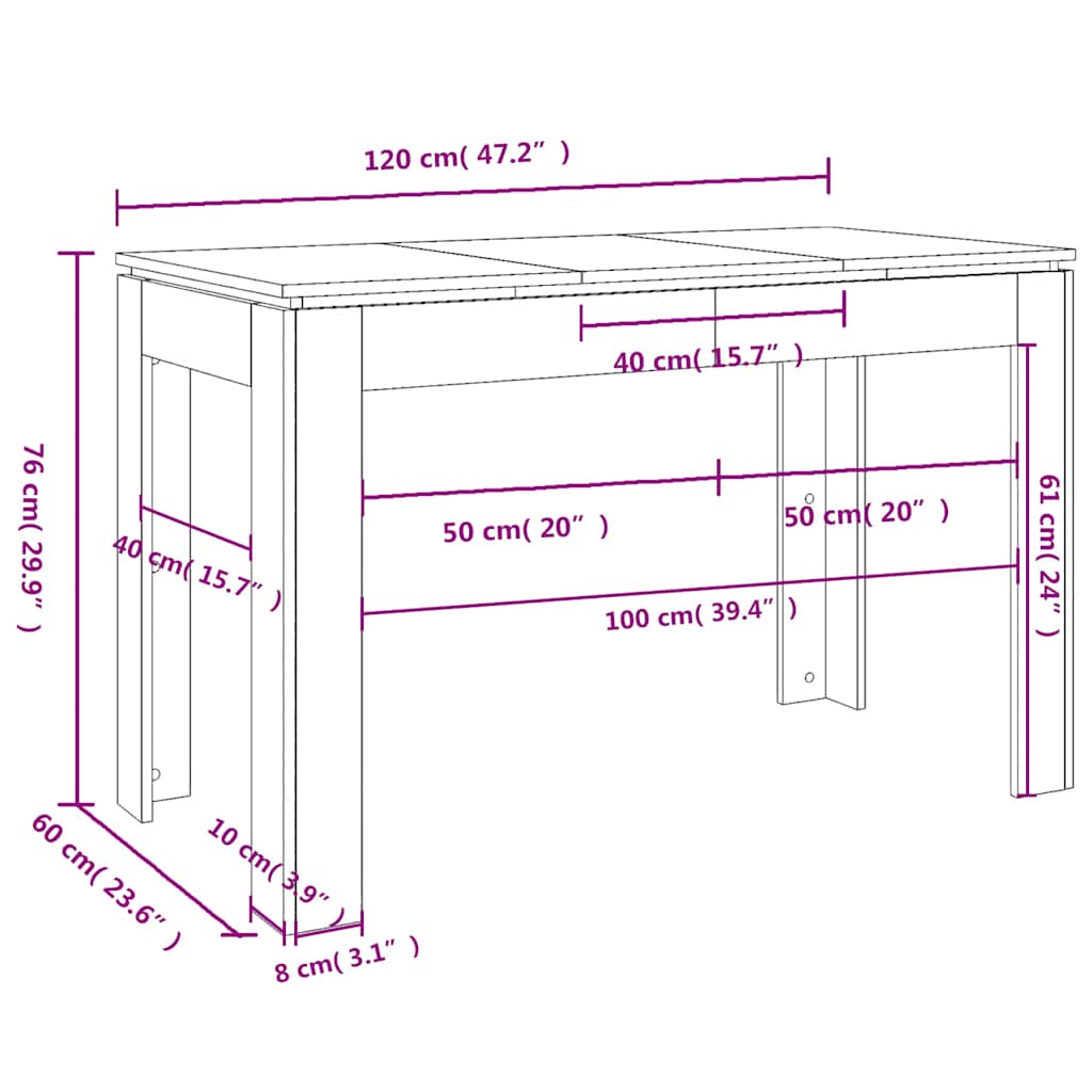 Dining Table Black Oak 120 x 60 x 76 cm Engineered Wood