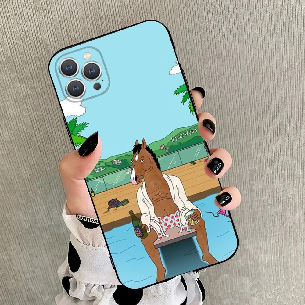 B-BoJack Horseman Phone Case For iPhone 15,14,13,12,11,Plus,Pro Max,XS,X,XR,SE,Mini,8,7 Soft Silicone Black Cover
