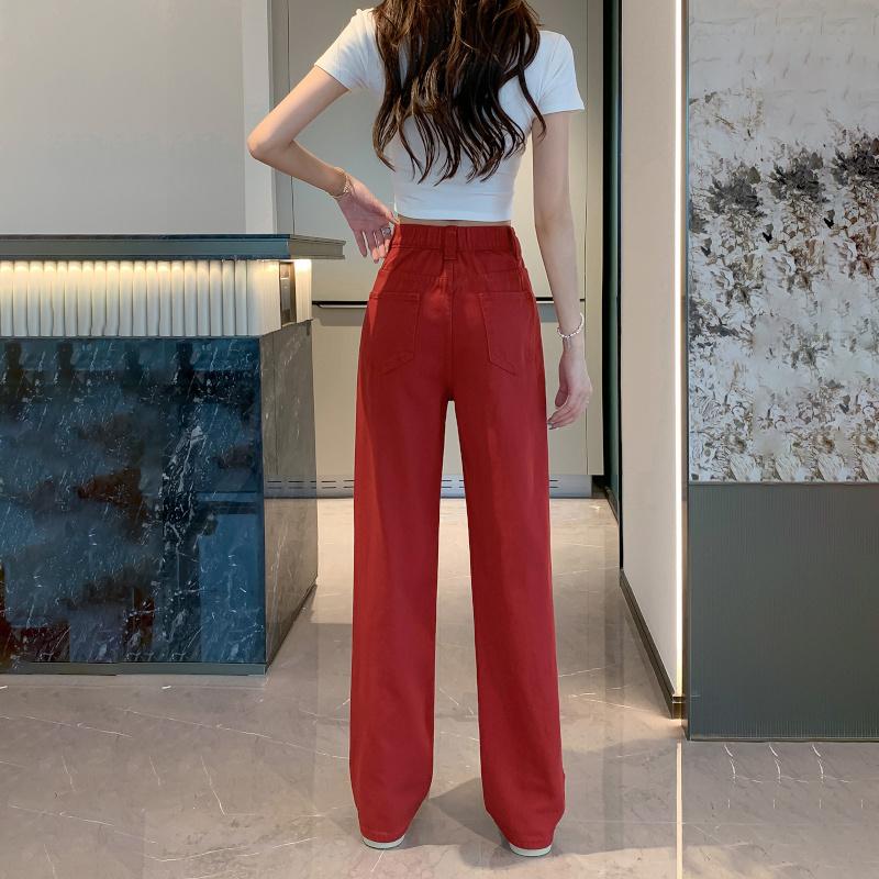 Jeansy z wysokim stanem i szerokimi nogawkami damskie luźne proste spodnie jeansowe w jednolitym kolorze koreańskie spodnie streetwear