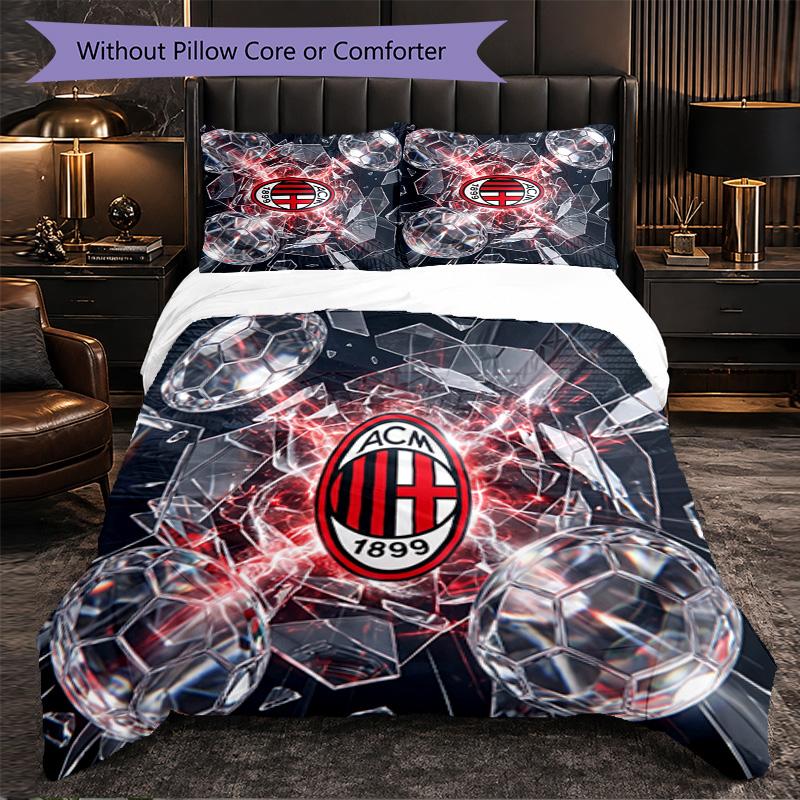 Set Lenzuola AC Milan Modello 3 Pezzi Morbida Copripiumino in Microfibra con Federe per Camera da Letto