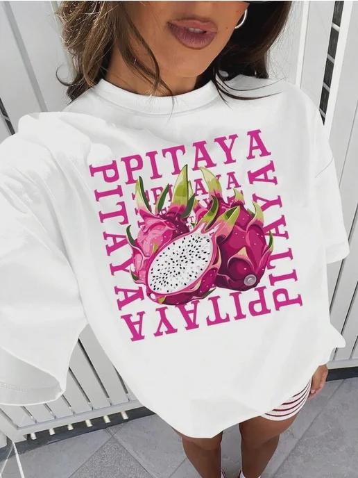 Oversized Y2K-print T-shirt: Pitaya L