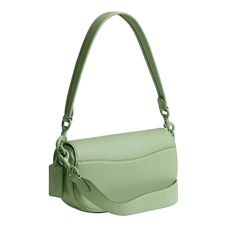 COACH Emmy 23 brand logo logo push lock closure cow leather saddle bag hand shoulder crossbody bag medium size women's light pistachio color