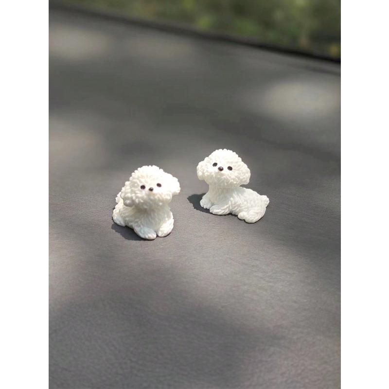 2pcs Super Cute White Bichon Dog Car Decoration Ornaments, Exquisite Small Gifts